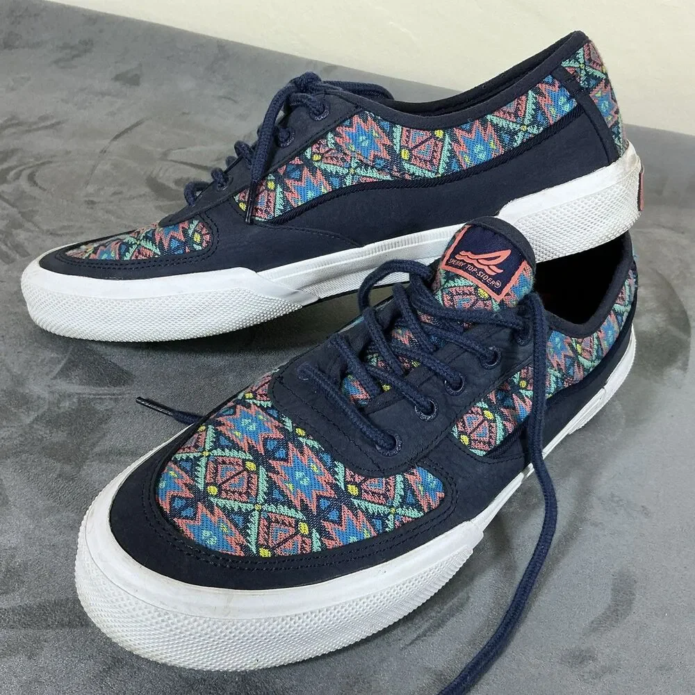 Mens Sperry Top Sider Soletide Oaxacan Print Sneakers 10.5 Eur 44 Navy Multi